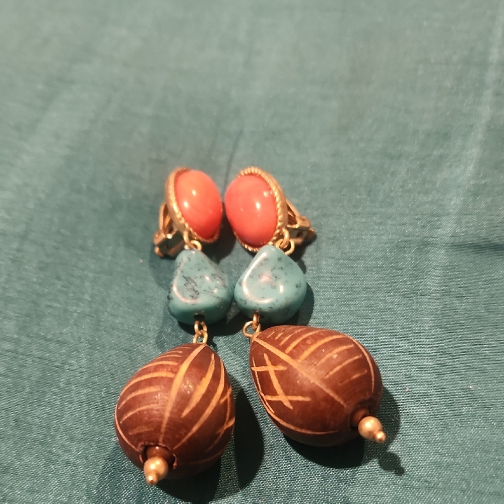 Elegant Coral and Turquoise Dangle Earrings